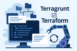 Ilustração visual representando o uso de Terragrunt com Terraform para otimizar e organizar código de infraestrutura como código (IaC).